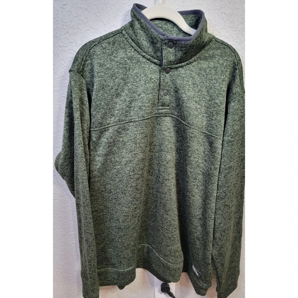 Eddie Bauer Mens XL Green Snap Mock Neck Pullover Sweater Fleece 100% Polyester - Picture 1 of 10
